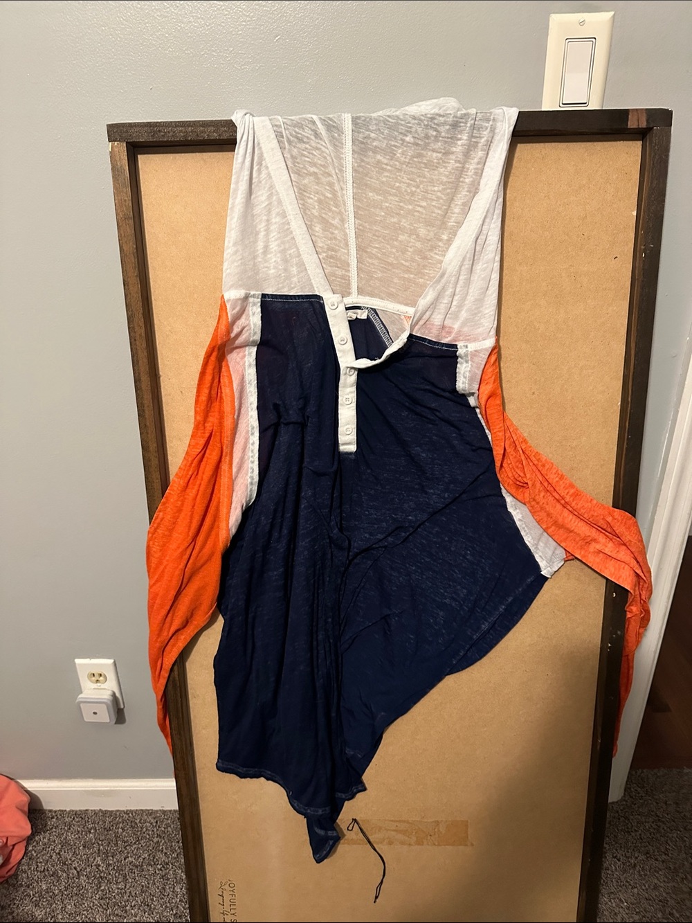 Colorblock Thin Hoodie in Navy, White & Orange